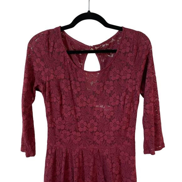 ABERCROMBIE & FITCH Womens Floral Lace 3/4 Sleeve Flare Dress Burgundy 10 Grunge - Picture 3 of 13